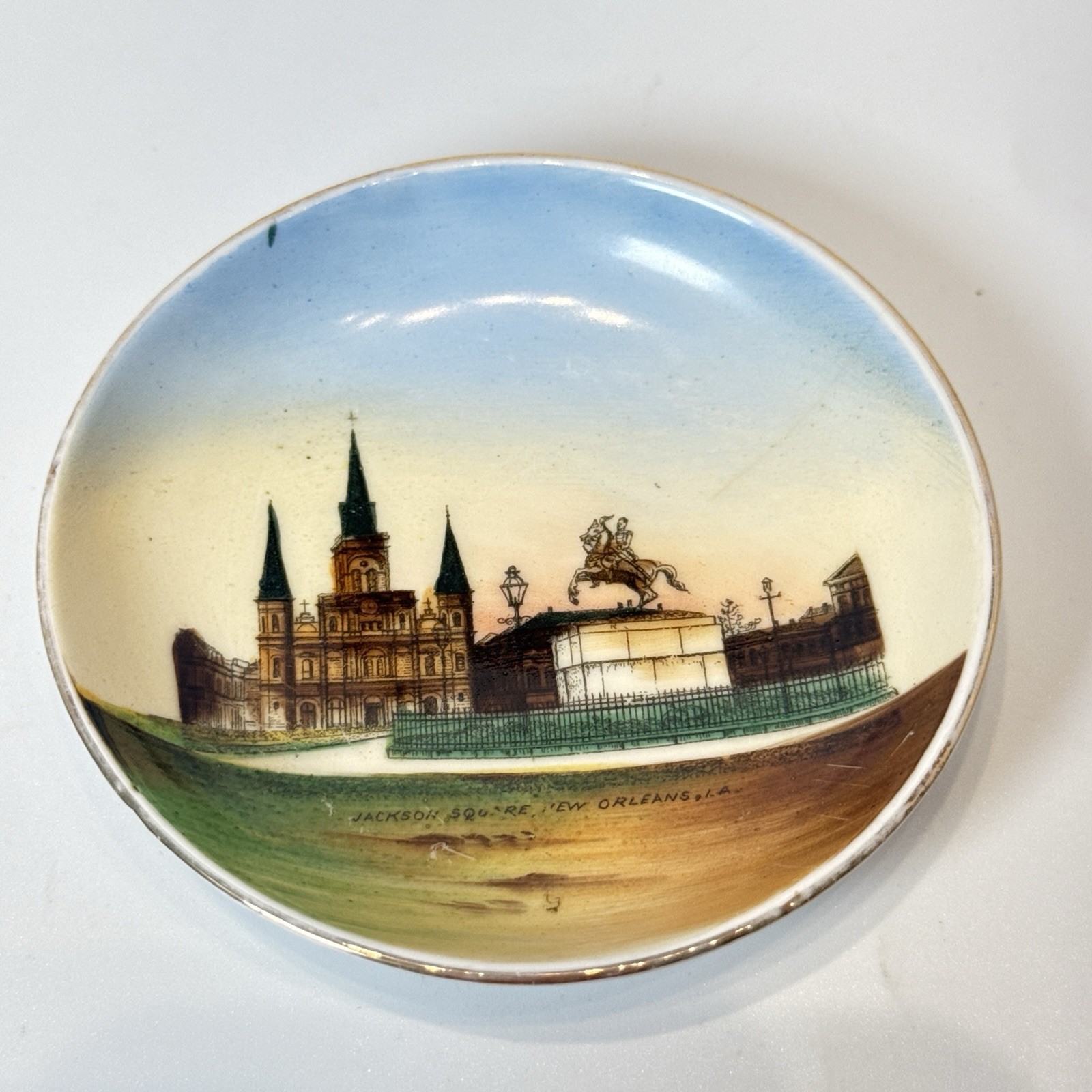 NEW ORLEANS LA LOUISIANA Antique JACKSON SQUARE Souvenir TRINKET DISH PLATE