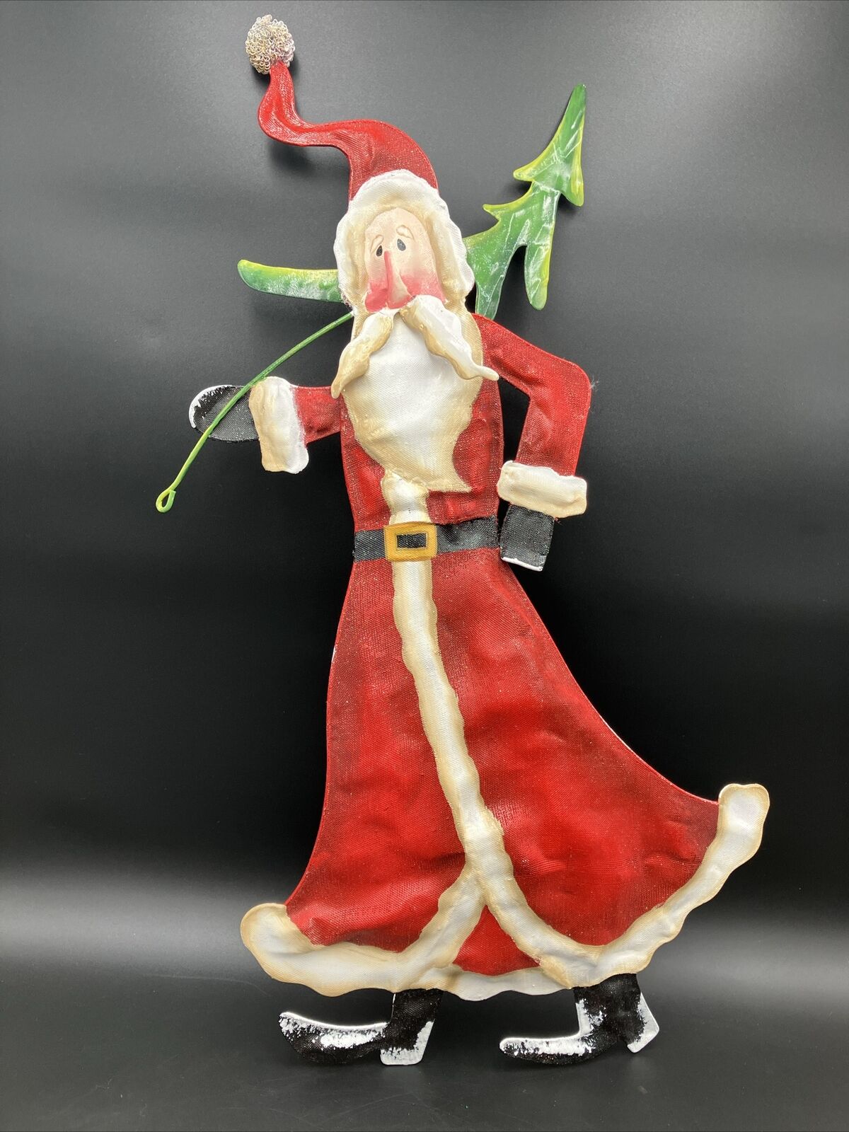 Christmas Metal Art Creation Folk Art Santa Claus Whimsical. Mesh.  Rare 24”. L