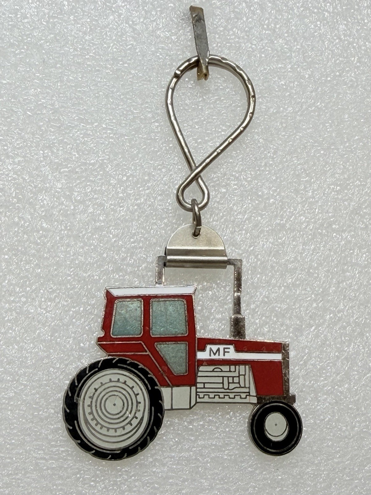 Vintage Massey-Ferguson MF Enamel Tractor Red Watch Fob Equipment Keychain