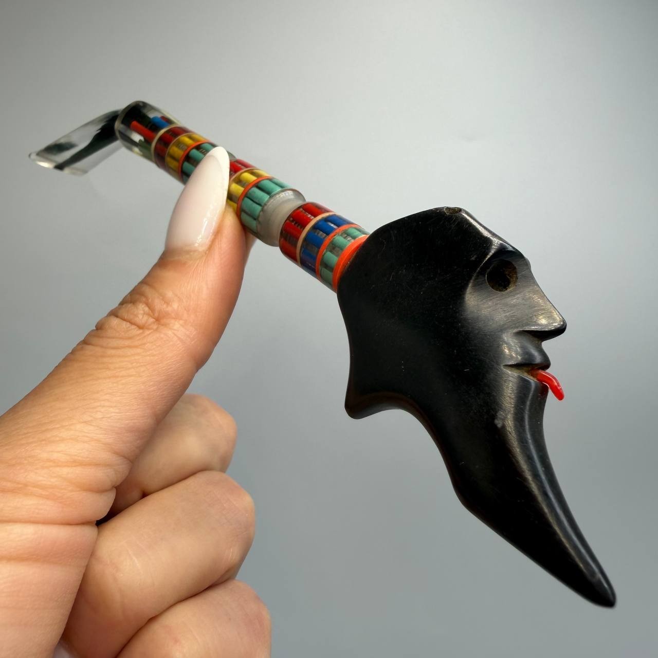 Vintage Soviet USSR Cigarette Holder Pipe Mephistopheles Head Lucite Folk Art