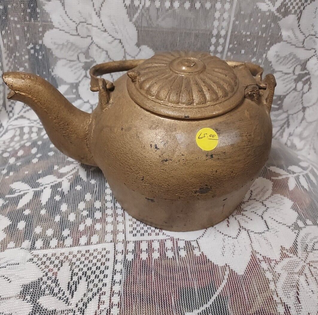 Cute Antique Vintage Small Cast Iron Tea Kettle Teapot 8 Tall X 9 1/2 W X 6 #3