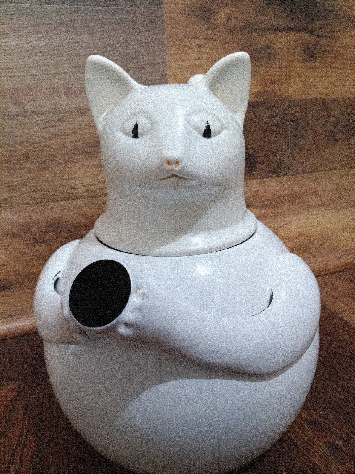 Vintage Copco White Cat Teapot Enamelware Tea Kettle 11x11 3 Quart 1980 EUC 