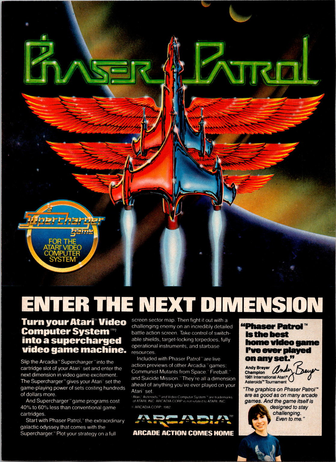 Arcadia Phaser Patrol Supercharger Atari VCS 1982 Vintage Magazine Ad Print