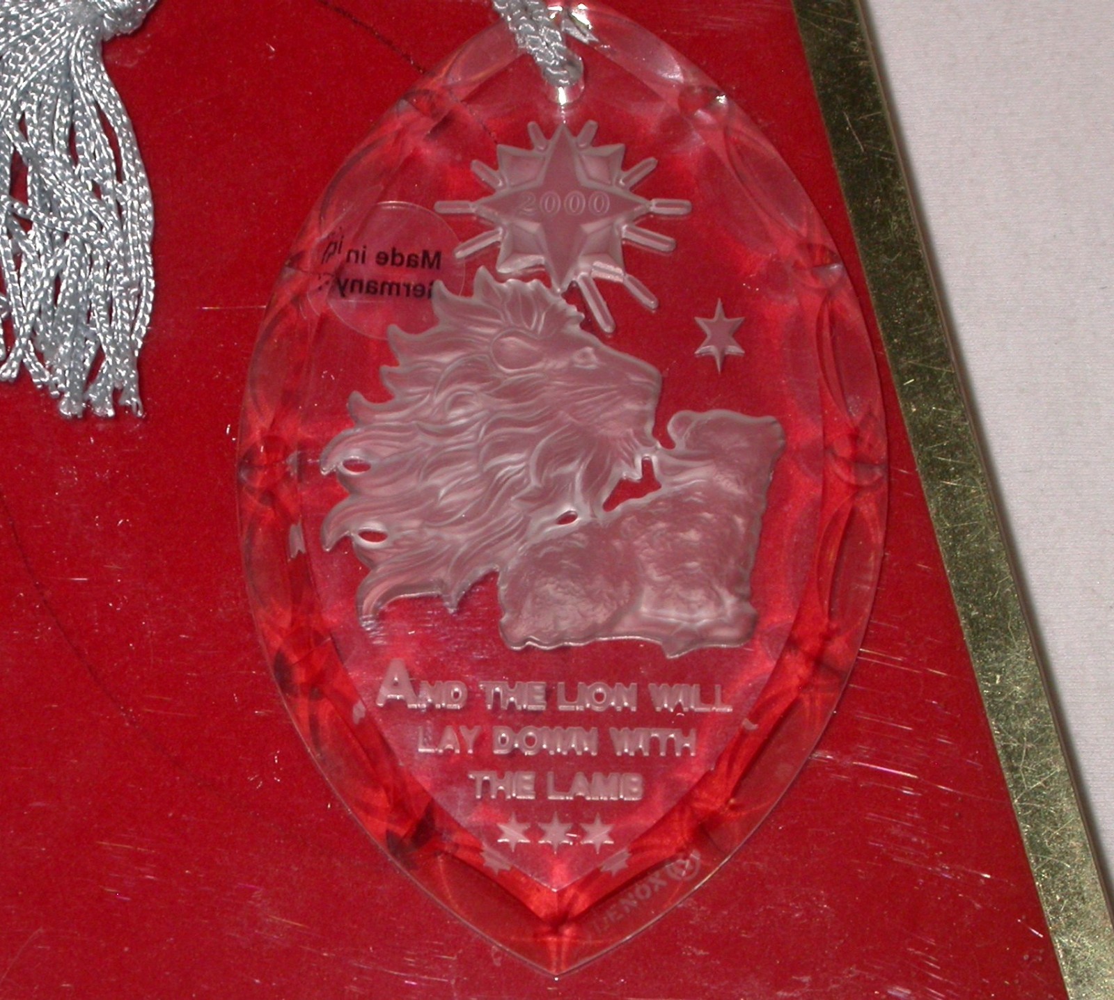 1999 Lenox Lion & Lamb Millennium Edition Crystal Christmas Ornament NEW In Box