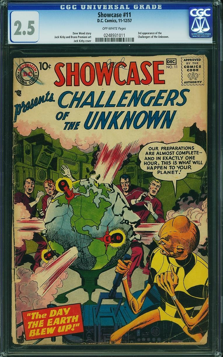 Showcase 11 CGC 2.5 GD+ OW Challengers Unknown Kirby DC 1957 3rd app CotU
