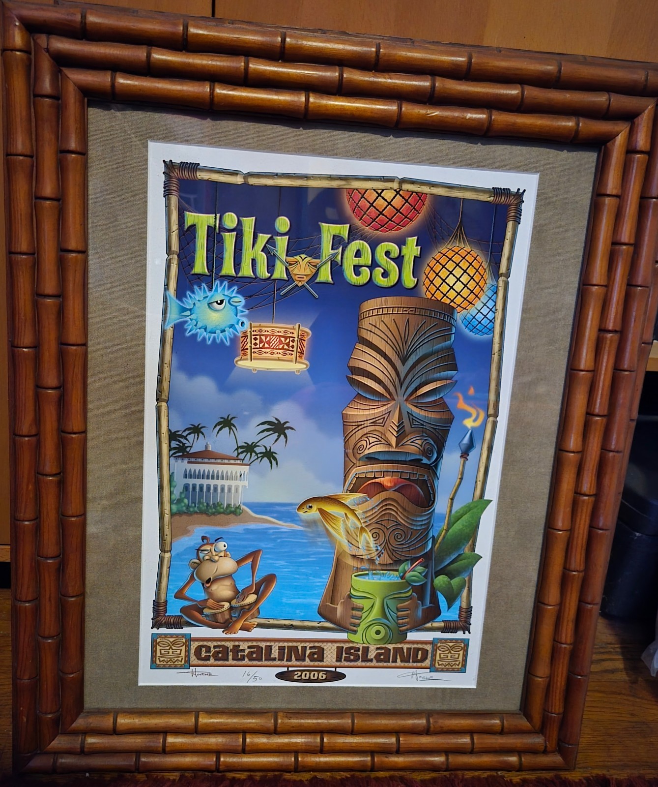 Tiki Fest Catalina Island 2006 Framed Print 16/50 Signed by Doug Horne