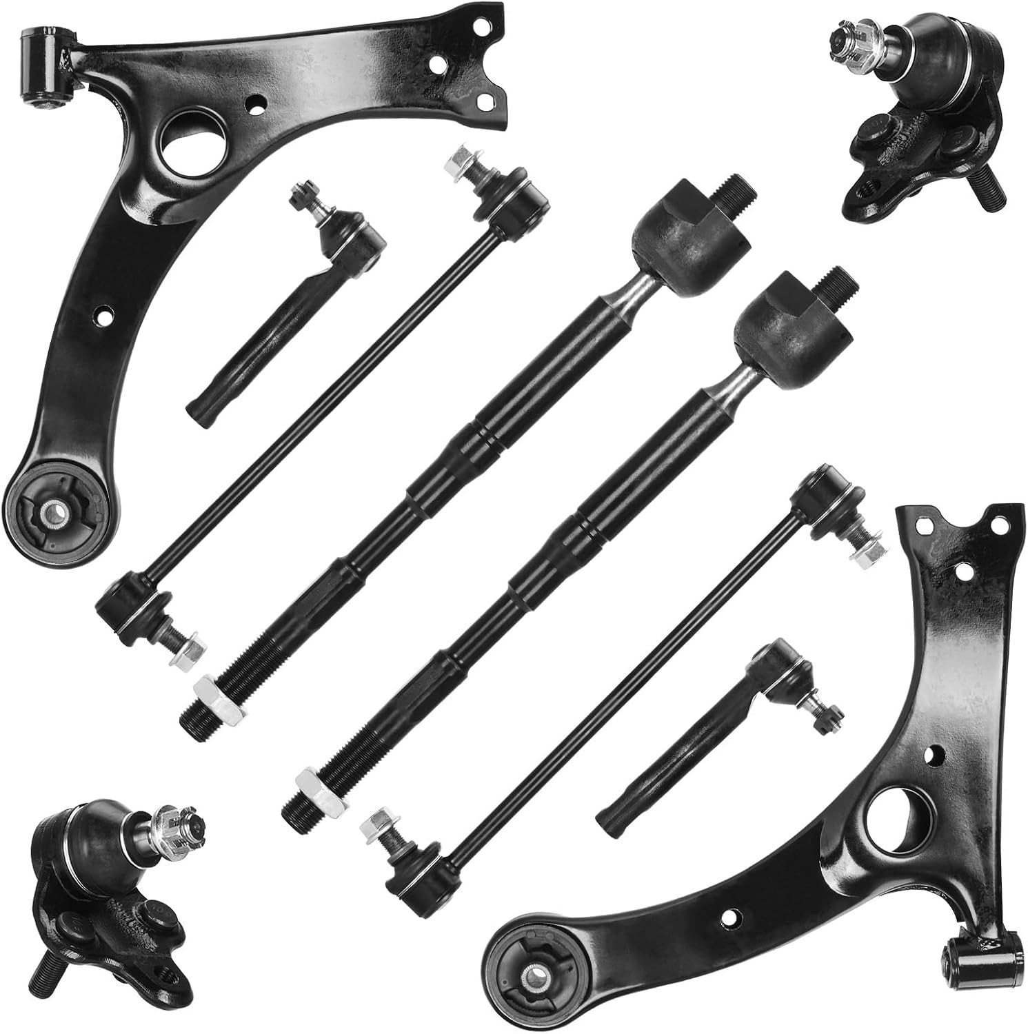 Front Lower Control Arms + Ball Joints + Sway Bar Links + Tie Rods for Toyota Co Front Lower Control Arms + Ball Joints + Sway Bar Links + Tie Rods for Toyota Co