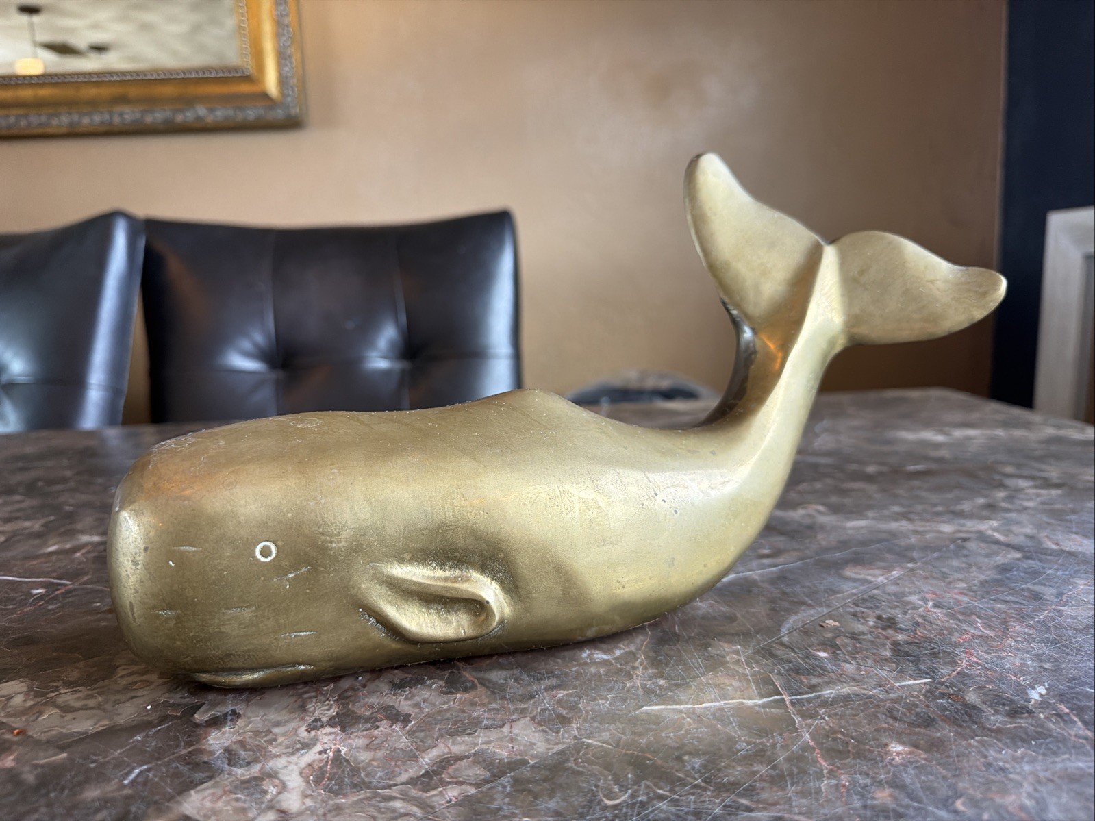 Large Vintage Brass Whale Doorstop Sculpture 13 Inch