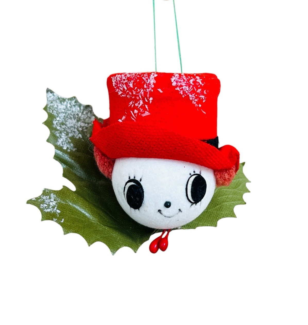 Vintage Japan Pixie Snowman Head Leaf Christmas Ornament