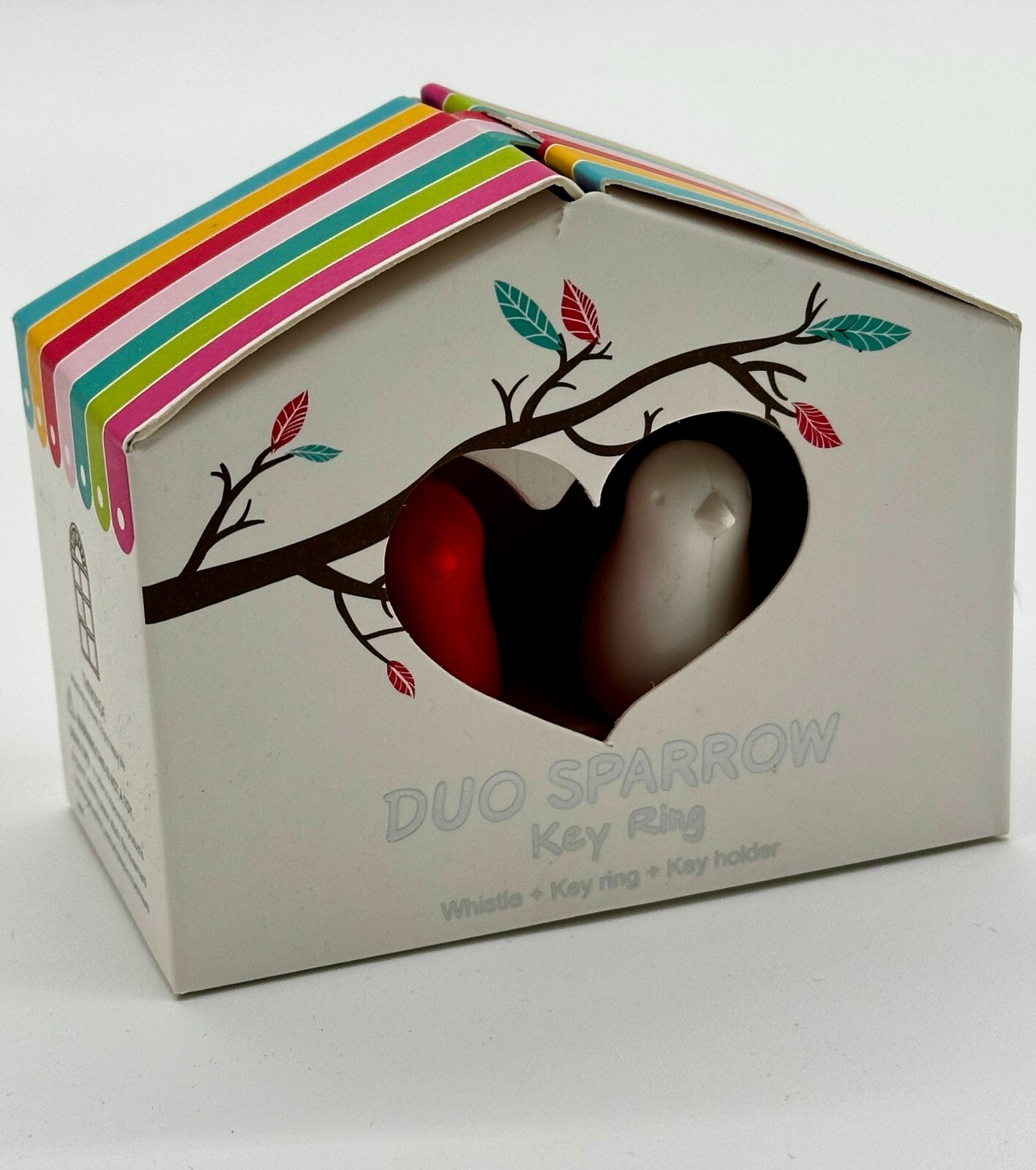 Two Bird Whistle Keychains - Duo Sparrow Birdhouse Nest Key Rings with Whistle