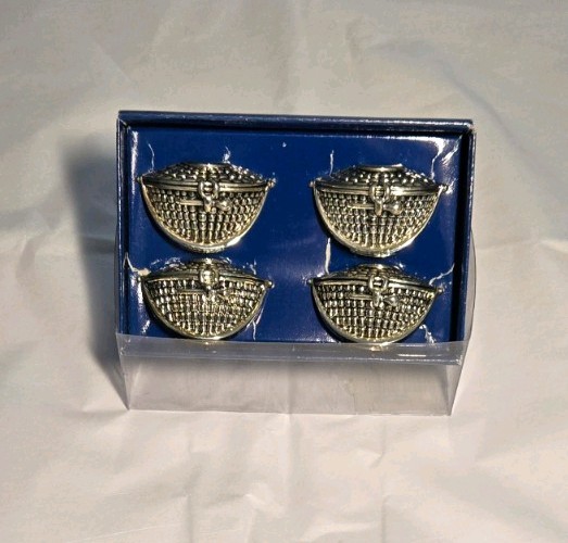 vintage silver-plated napkin rings styled as mini Nantucket Lightship baskets, 