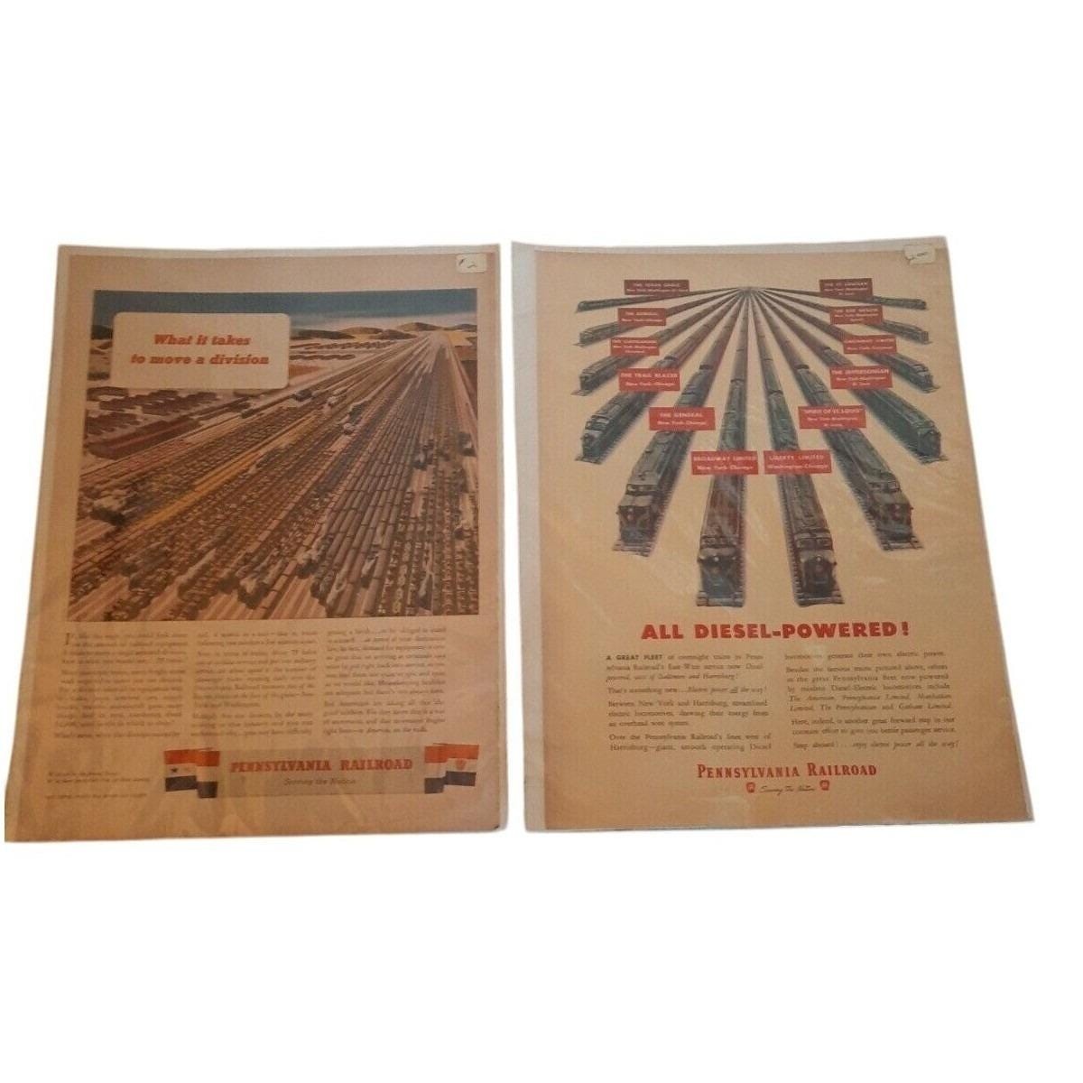Pennsylvania Railroad Vintage 1940s Magazine Advertisements Set / 2 PRR WWII Era