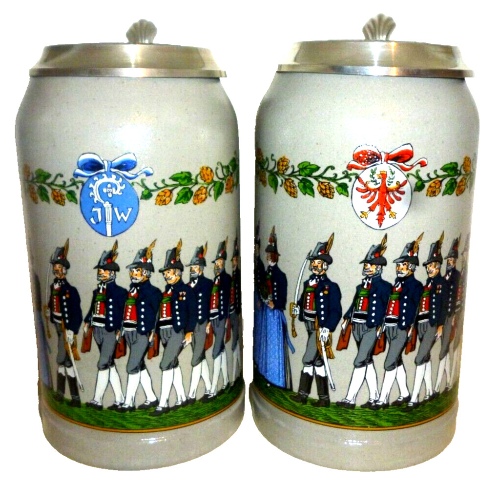 2 x 1999 Augustiner Brau Munich Oktoberfest lidded Masskrug German Beer Steins