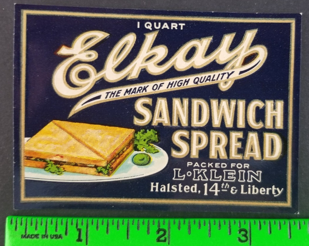 Vintage Elkay Sandwich Spread Food Label Card Vintage Elkay Sandwich Spread Food Label Card