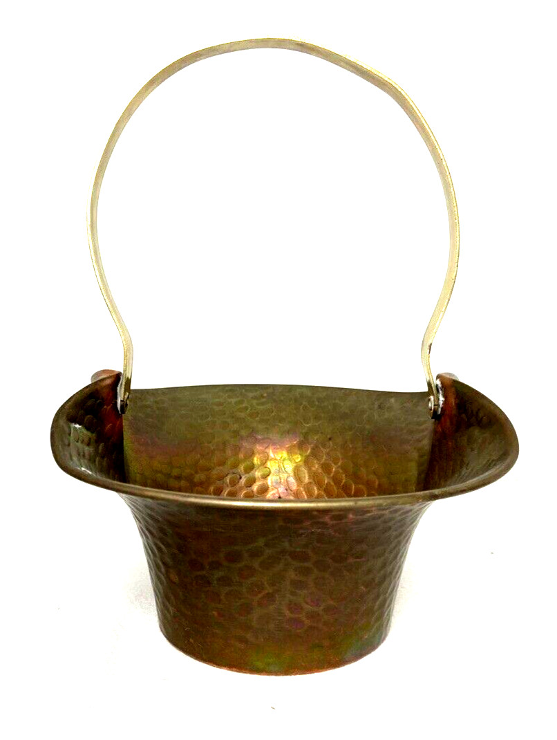 Vtg Arrow Metal New York Hammered Copper Brass Basket Handcrafted USA