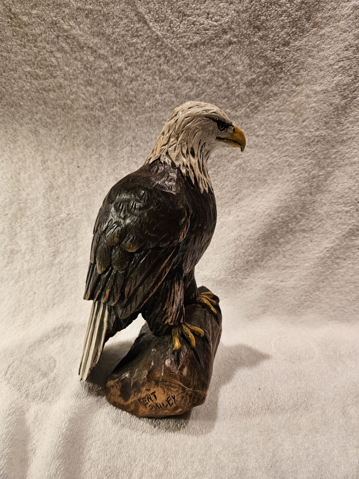 Fantastic Hand Carved Wooden Bald Eagle Signed Kent Bailey 10.5\ Fantastic Hand Carved Wooden Bald Eagle Signed Kent Bailey 10.5\