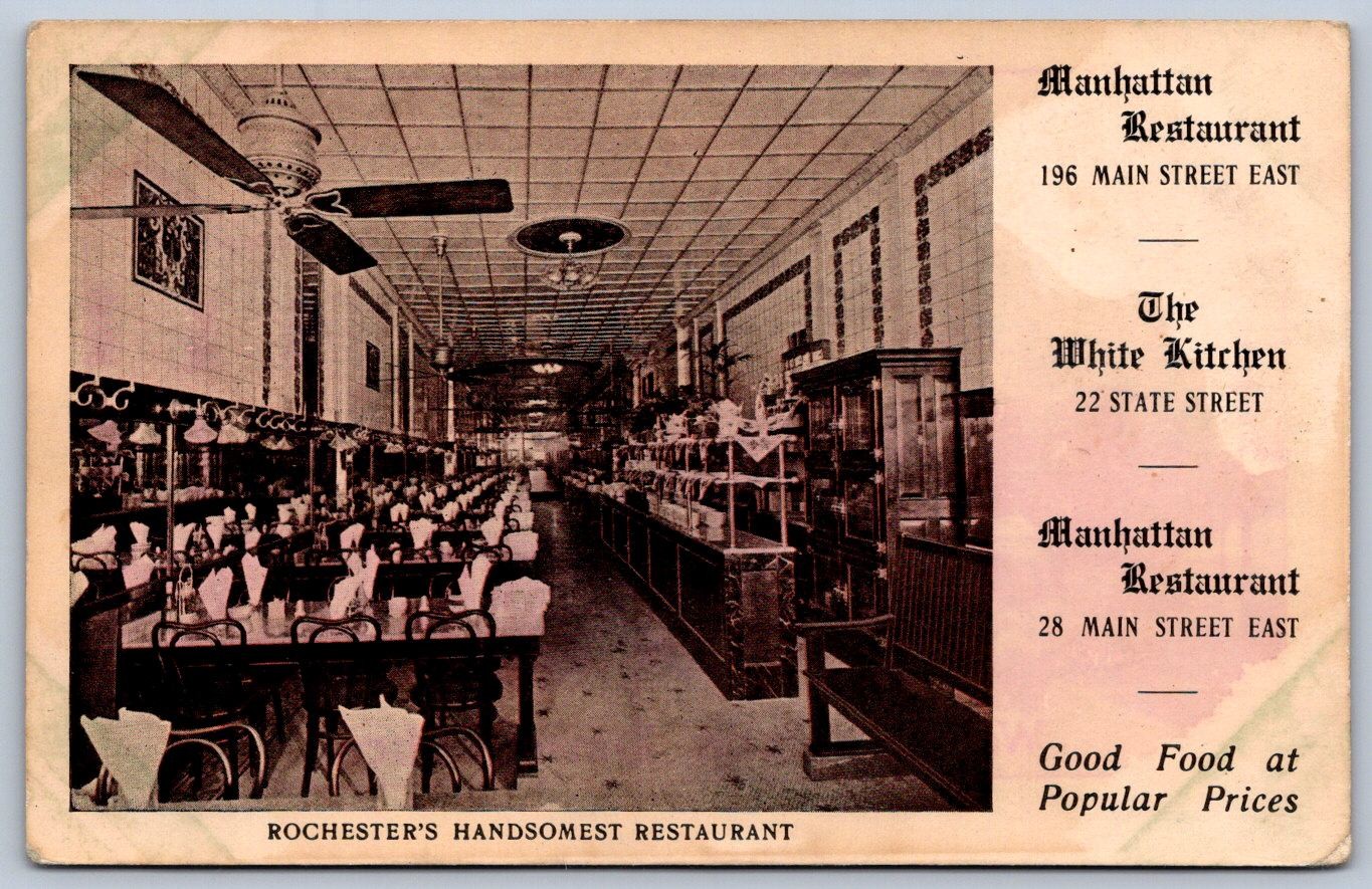 K32/ Rochester New York Postcard c1910 Manhattan Restaurant Interior 1412