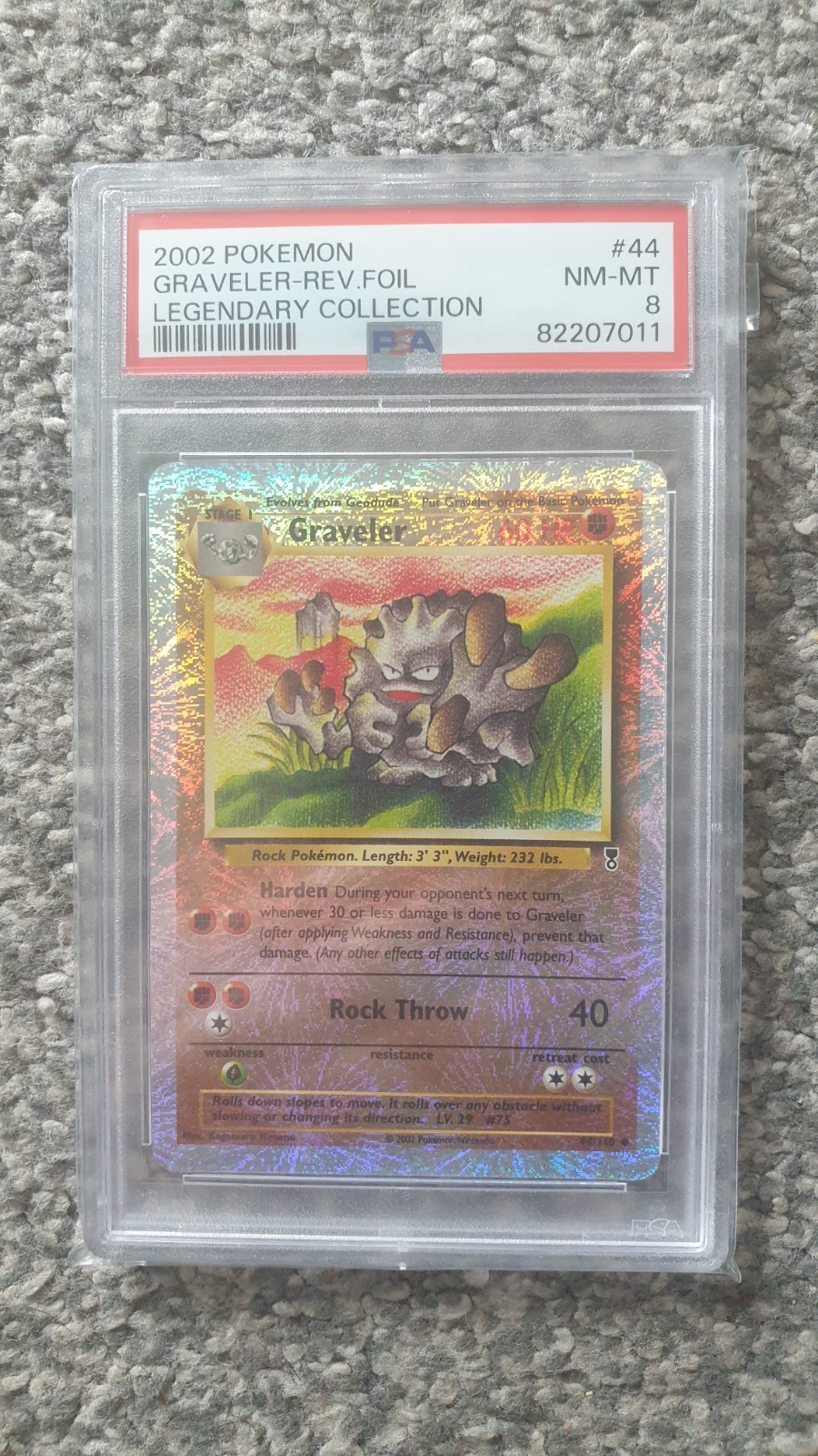 POKEMON CARD 2002 GRAVELER REVERSE FOIL/HOLO LEGENDARY COLLECTION #44 PSA 8