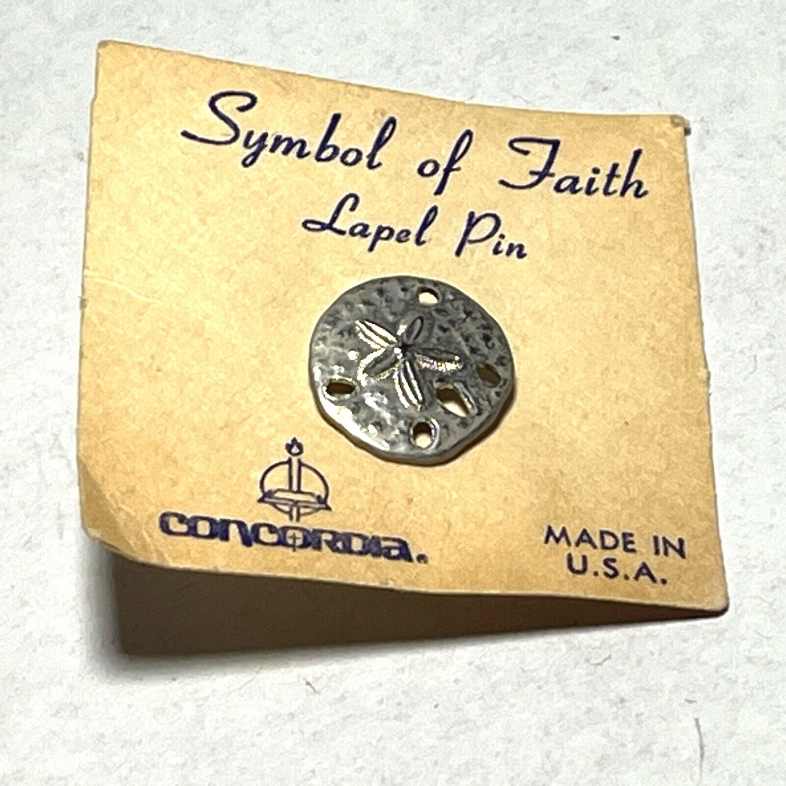 Vintage Silver Sand Dollar Concordia Symbol Of Faith Lapel Pin Made In USA