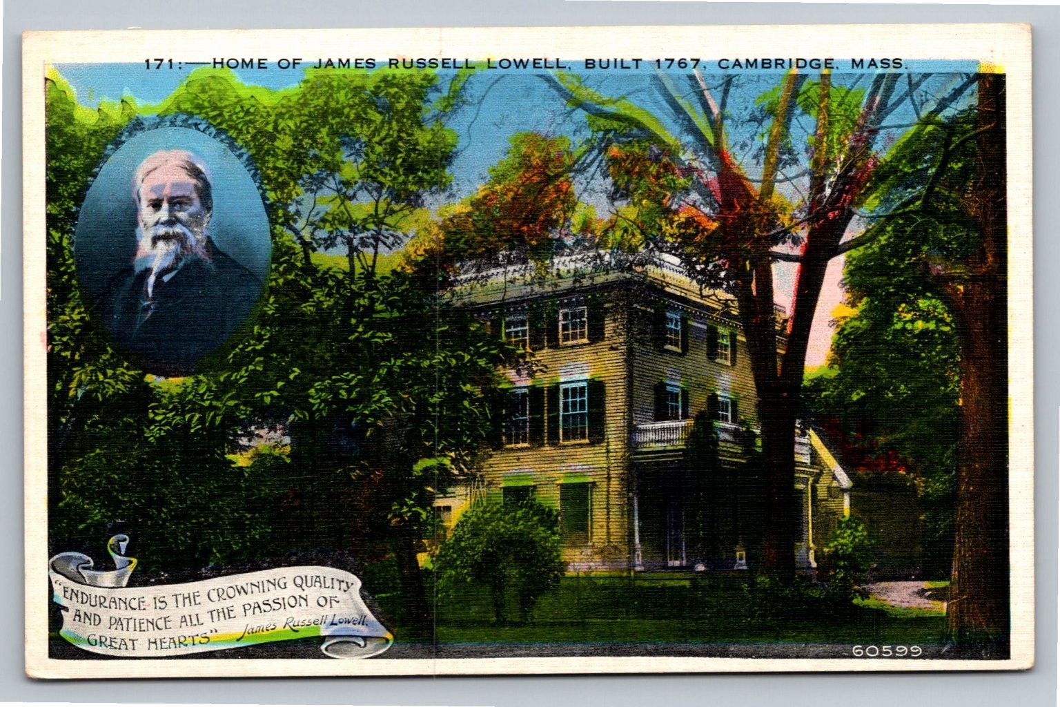 James Russell Lowell Home Cambridge MA Postcard United Art Co. 1910s Poet