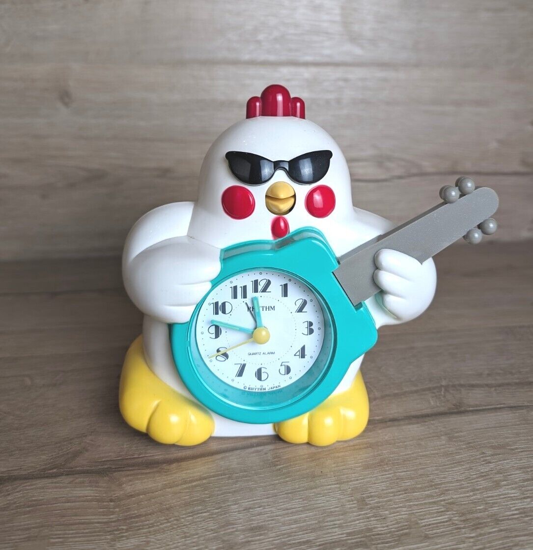Vintage RHYTHM Rock & Roll Singing Chicken Guitar Alarm Clock Japan WORKS
