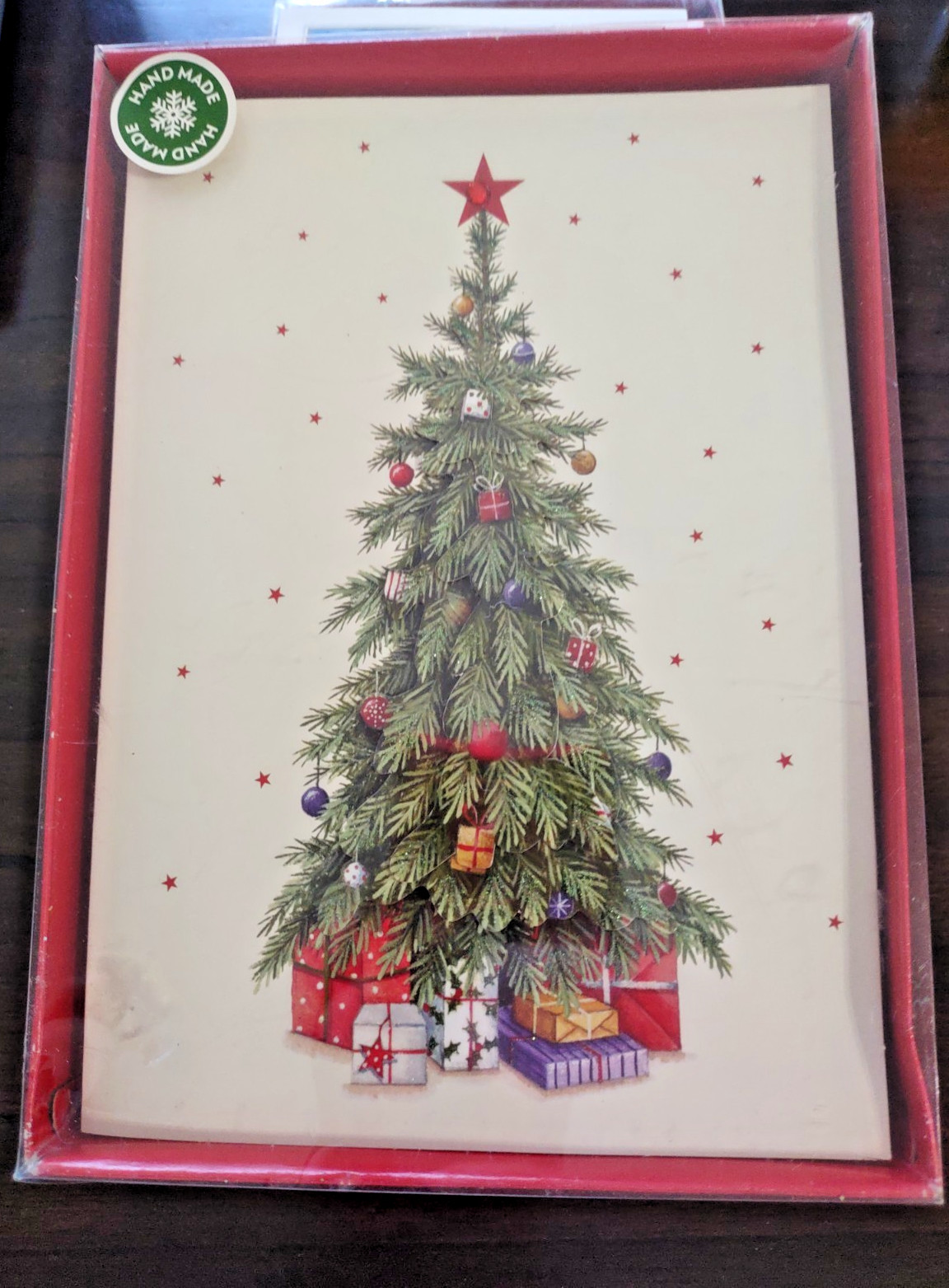 Vintage Christmas 3D Cards Box Set of 10 w/ Envelopes Christmas Tree 