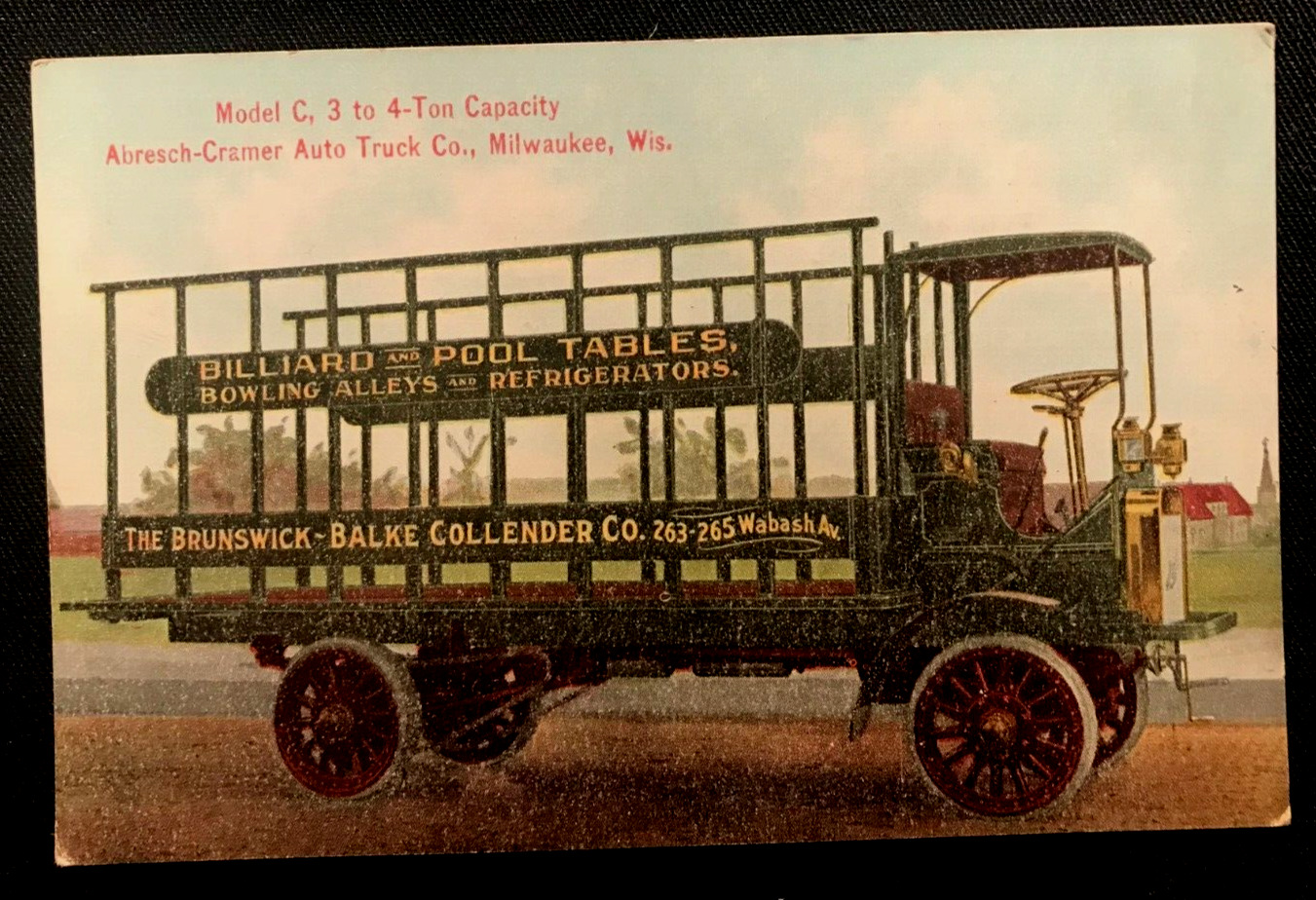antique ADVERTISING POSTCARD, Abresch-Cramer Auto Truck Co., MILWAUKEE, WI Truck