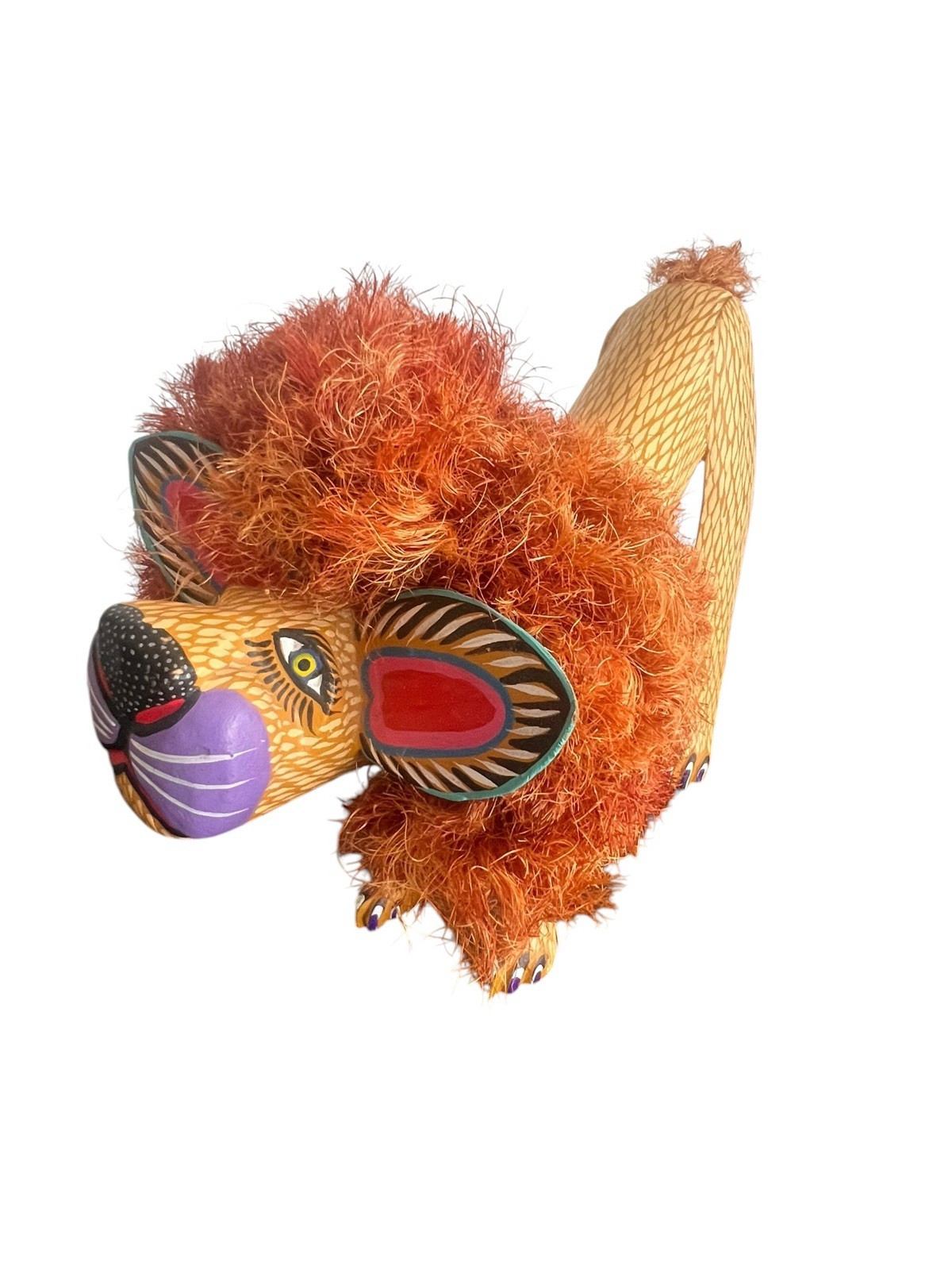Signed Epifanio Fuentes Oaxaca Alebrije Lion Mexican Folk Art Wood Carving