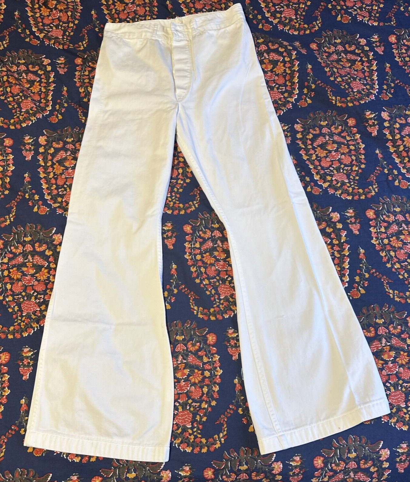 1960s Seafarer Uniform by Stevens White Sailor Pants Button Fly Bell Bottom Sz S