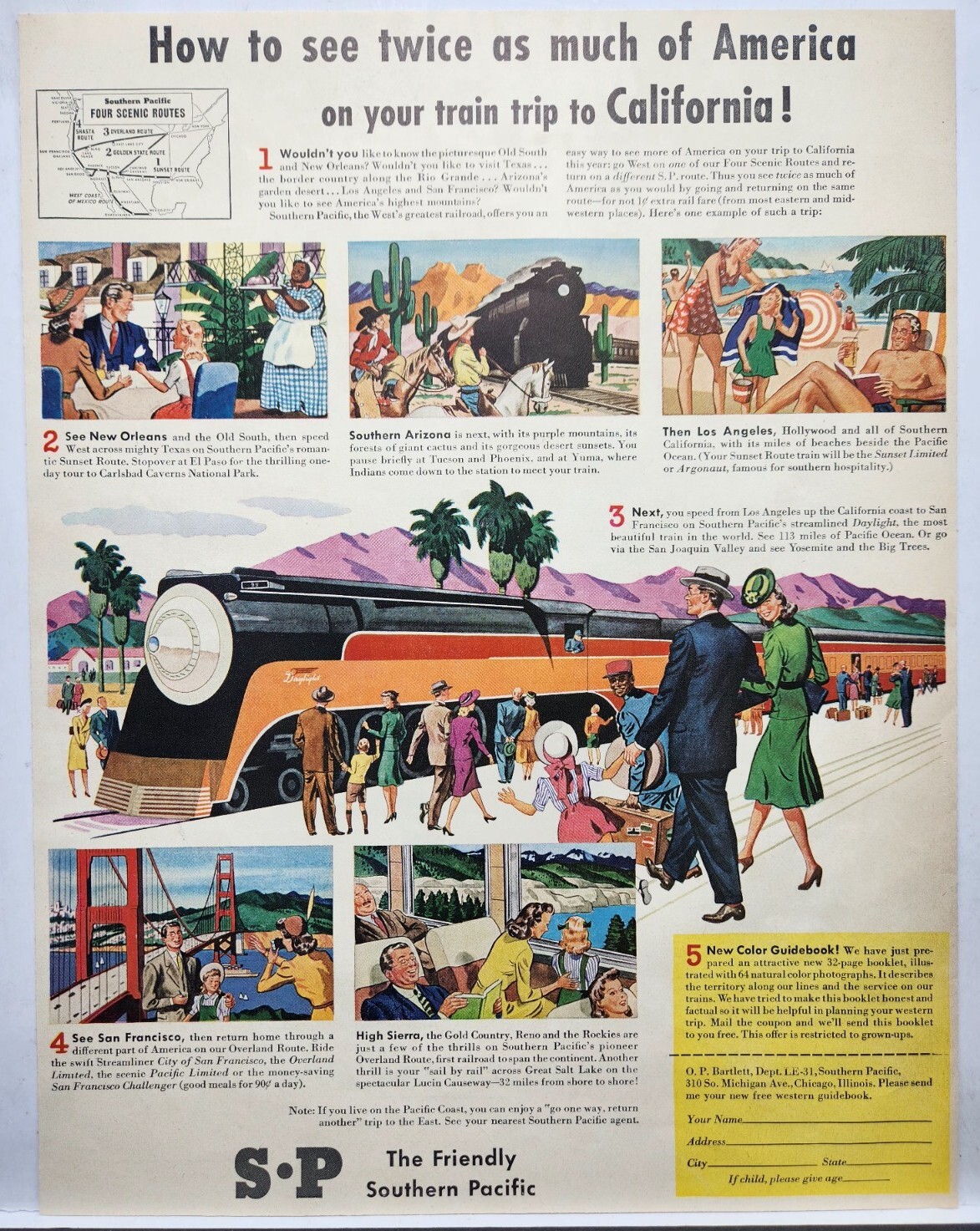 1941 Southern Pacific Railroad Trains California Original Print Ad Life Magazine