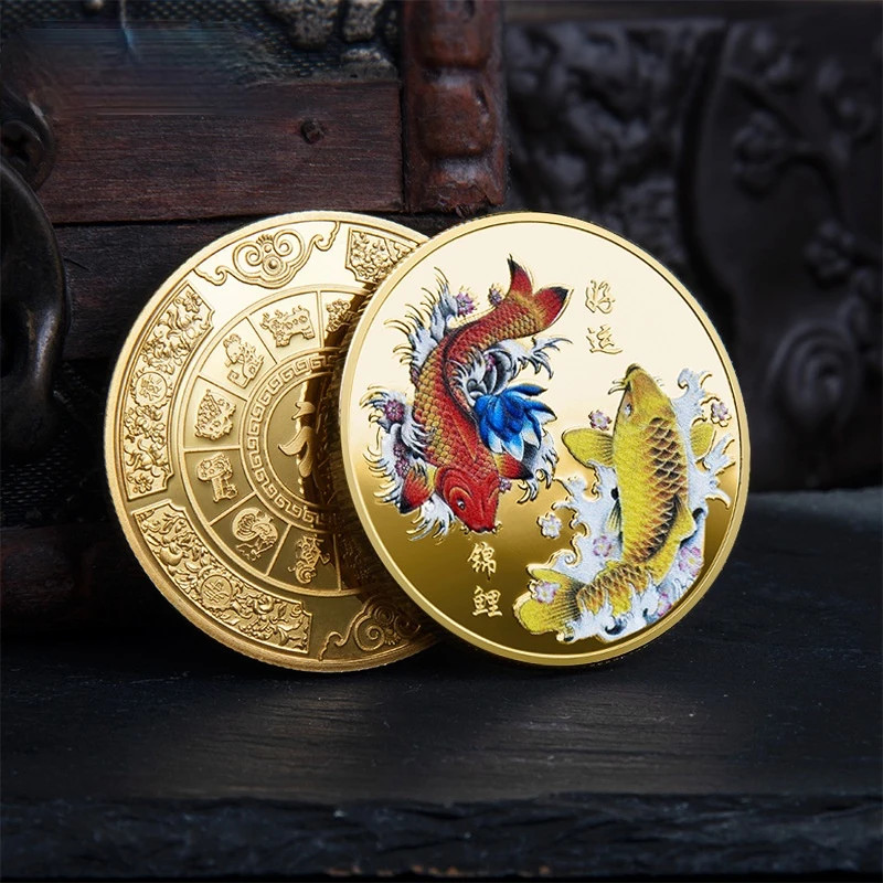 Lucky Koi Fish Coin Collectable Commemorative Feng Shui Cat Collection 1-pc