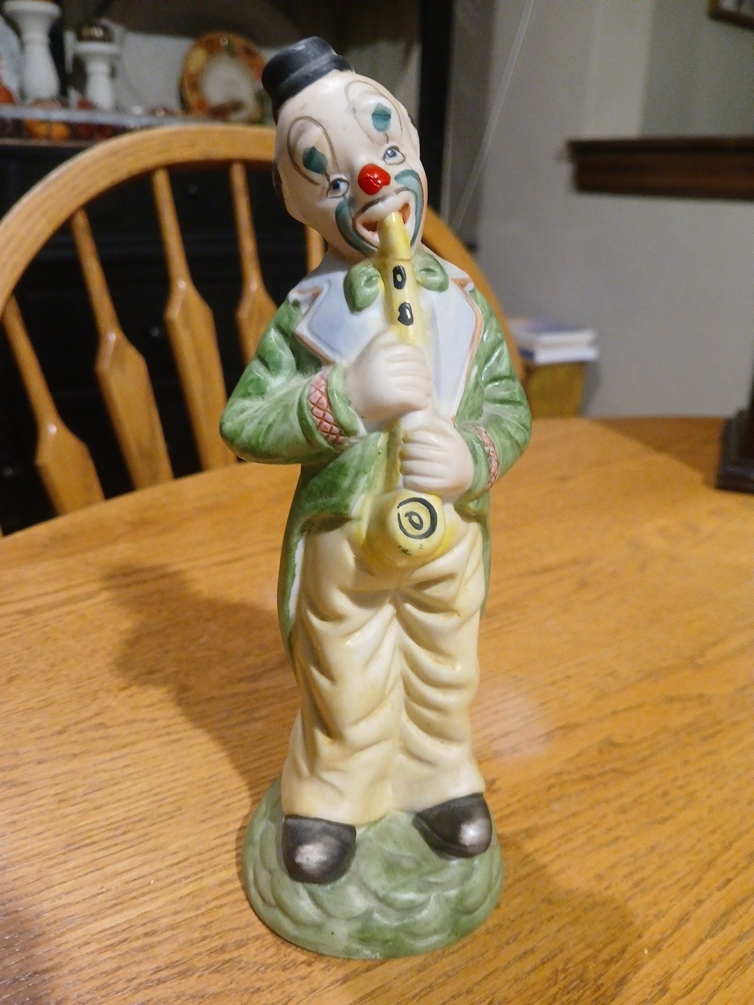 Vintage Ceramic Porcelain Bisque Clown Playing Saxophone 