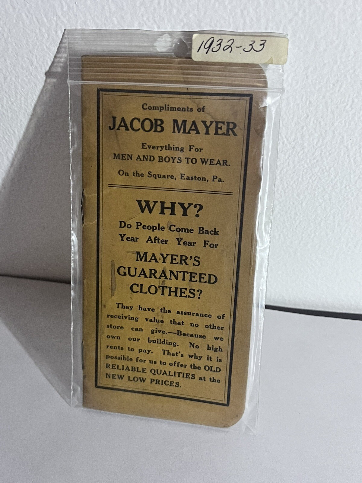 Jacob Meyer 1932-1933 Calendar Ad Graph Paper Notebook Vintage NOS Easton PA