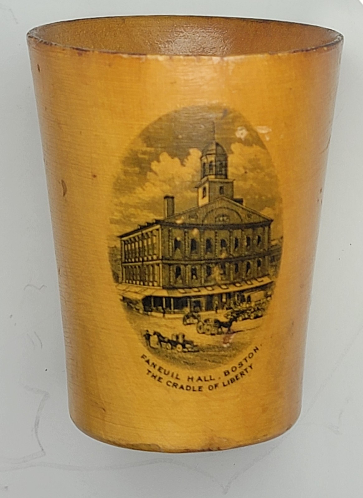 Antique Mauchline Ware Souvenir Wooden Shot Glass Faneuil Hall Boston