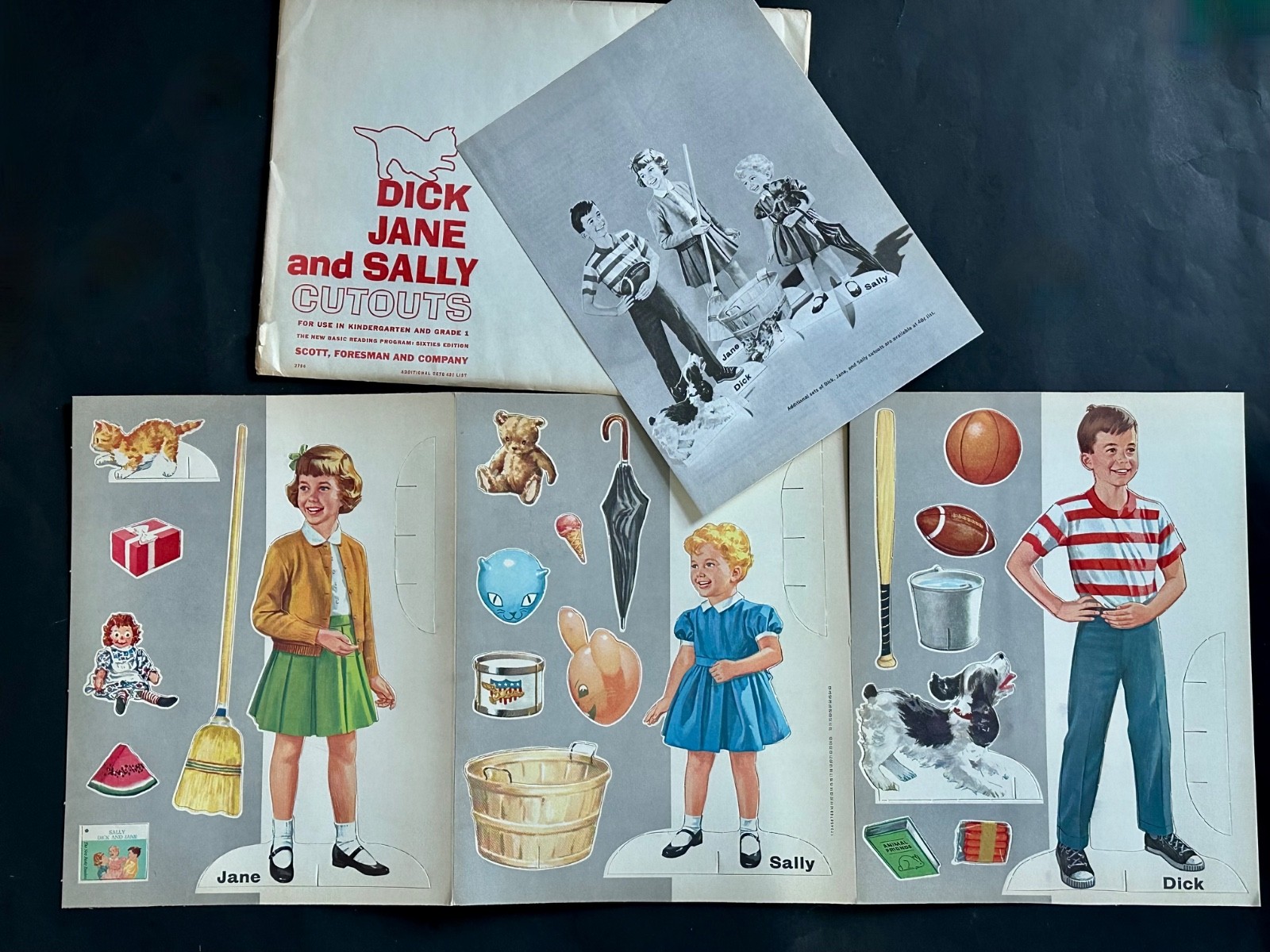 Vintage Dick Jane and Sally Cutout Paper Dolls Educational Ephemera Learning Aid