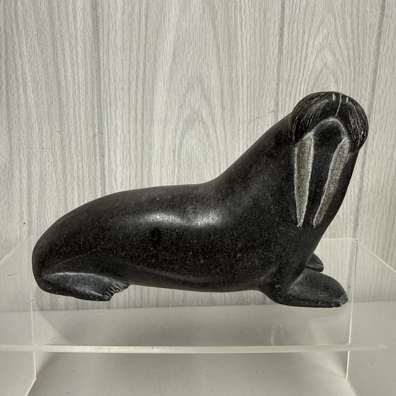 VTG Eskimo Stone Carving of Walrus Seal Sea Lion Signed 7