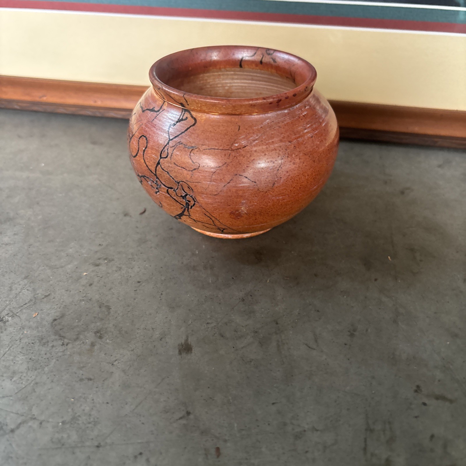 P Roderer Raku Horse Hair & Turquoise Pottery Vase Signed Vintage