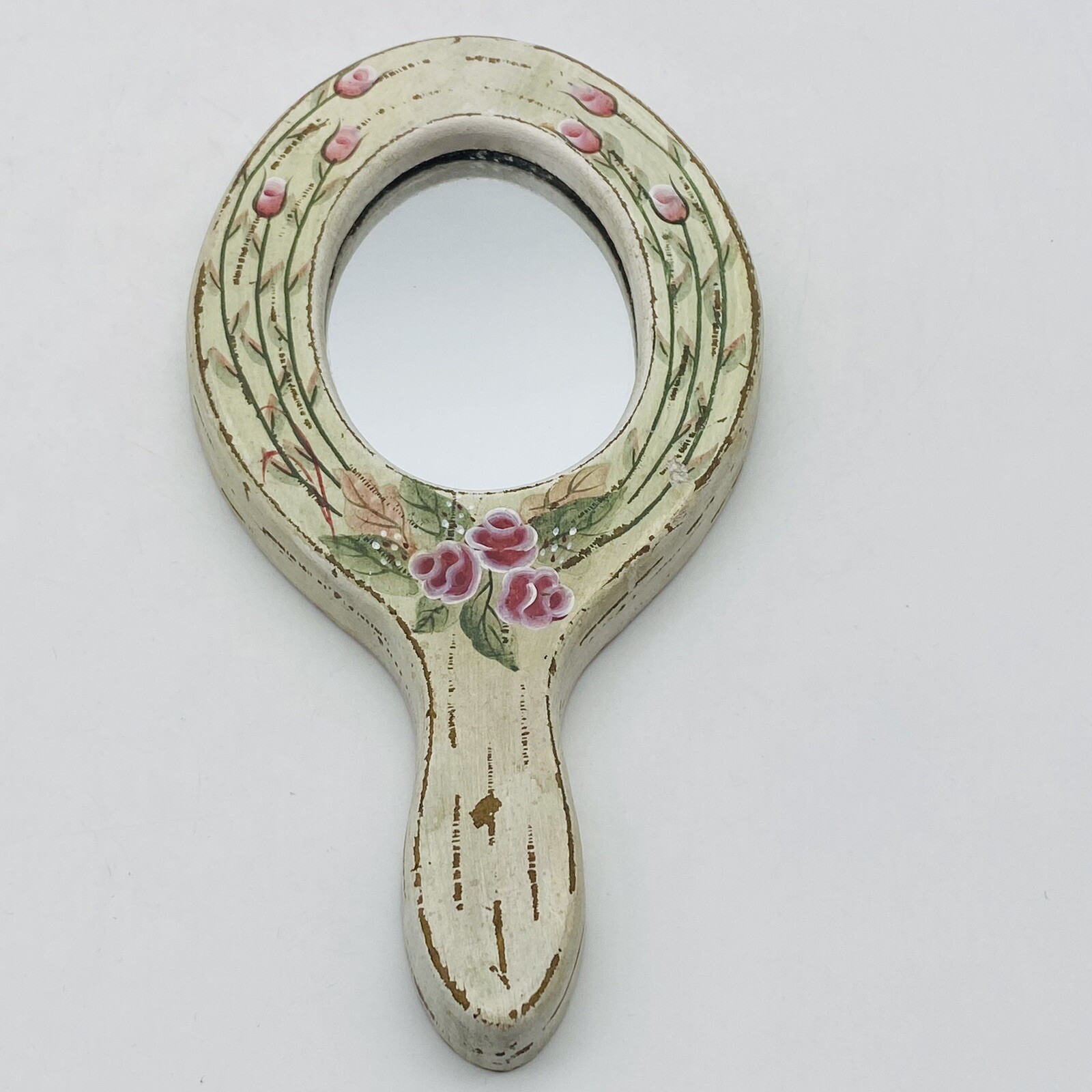 Vintage Handpainted Flowers Rustic Wood Mirror