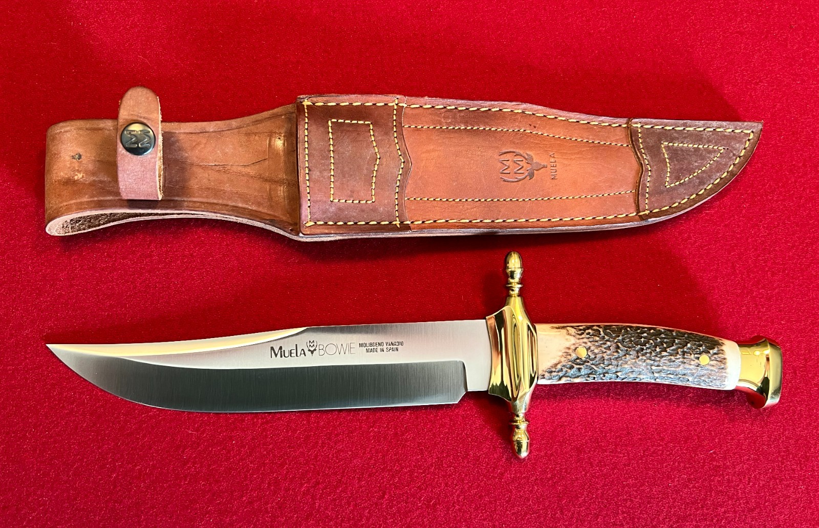 Muela Alamo Bowie Stag Knife with Leather Sheath