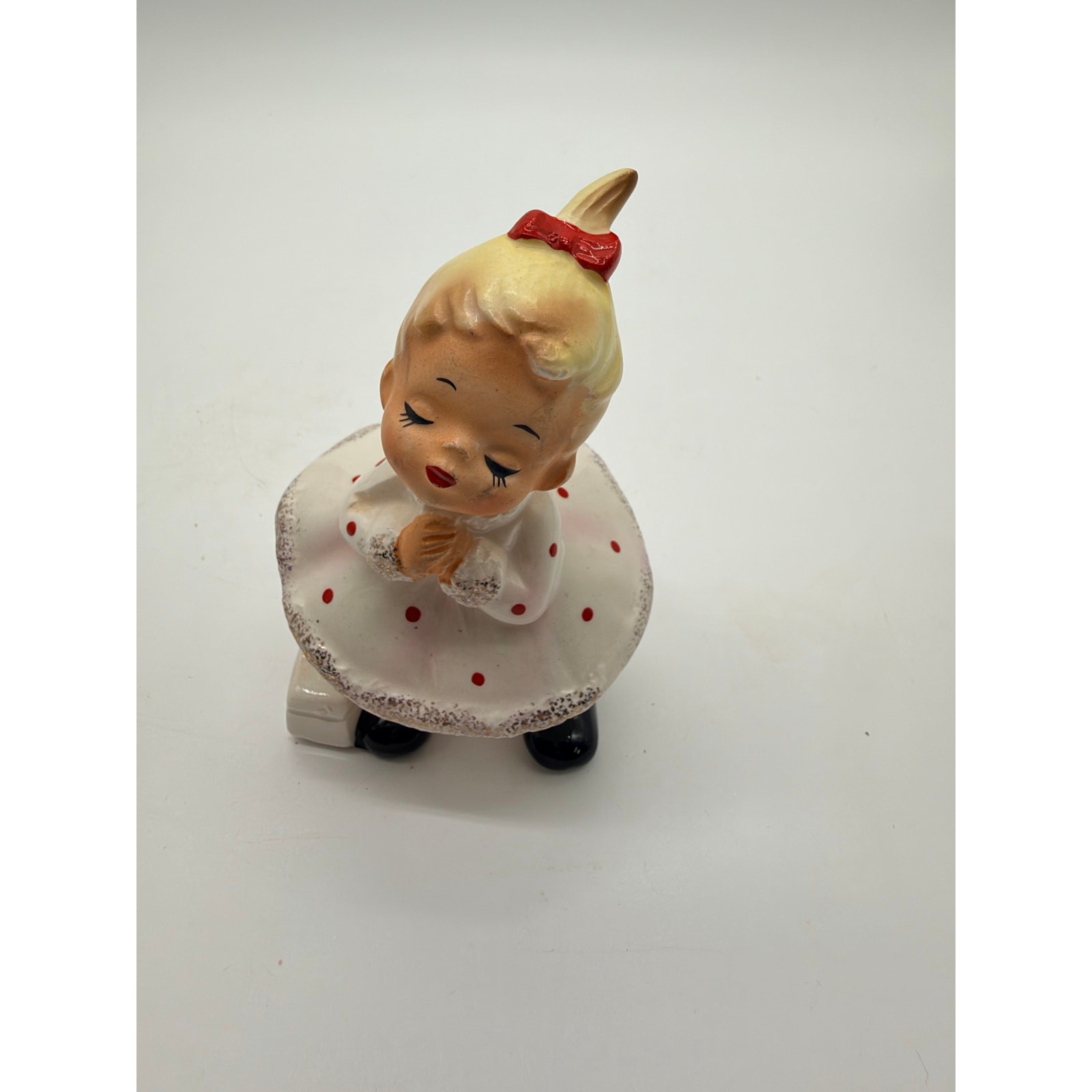 Mid Century Ceramic Josef Originals Christmas Kissing Girl Under Mistletoe