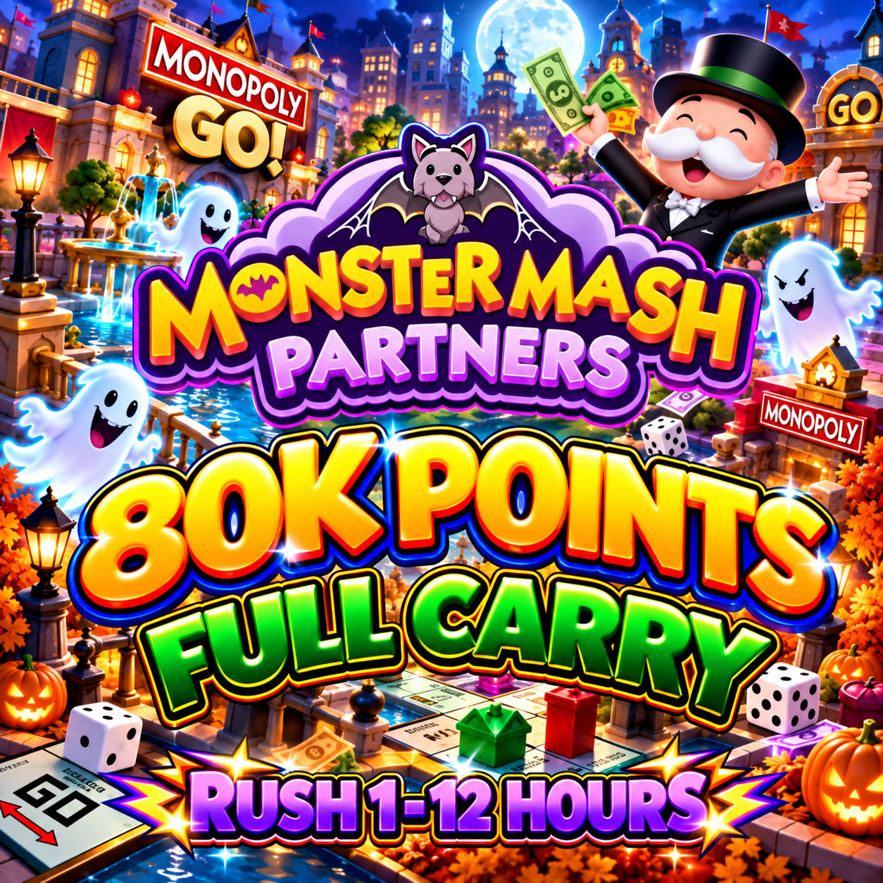 Monopoly Go_MONSTER MASH Partner Event_NON RUSH Full Carry 80k Point - Cheapest