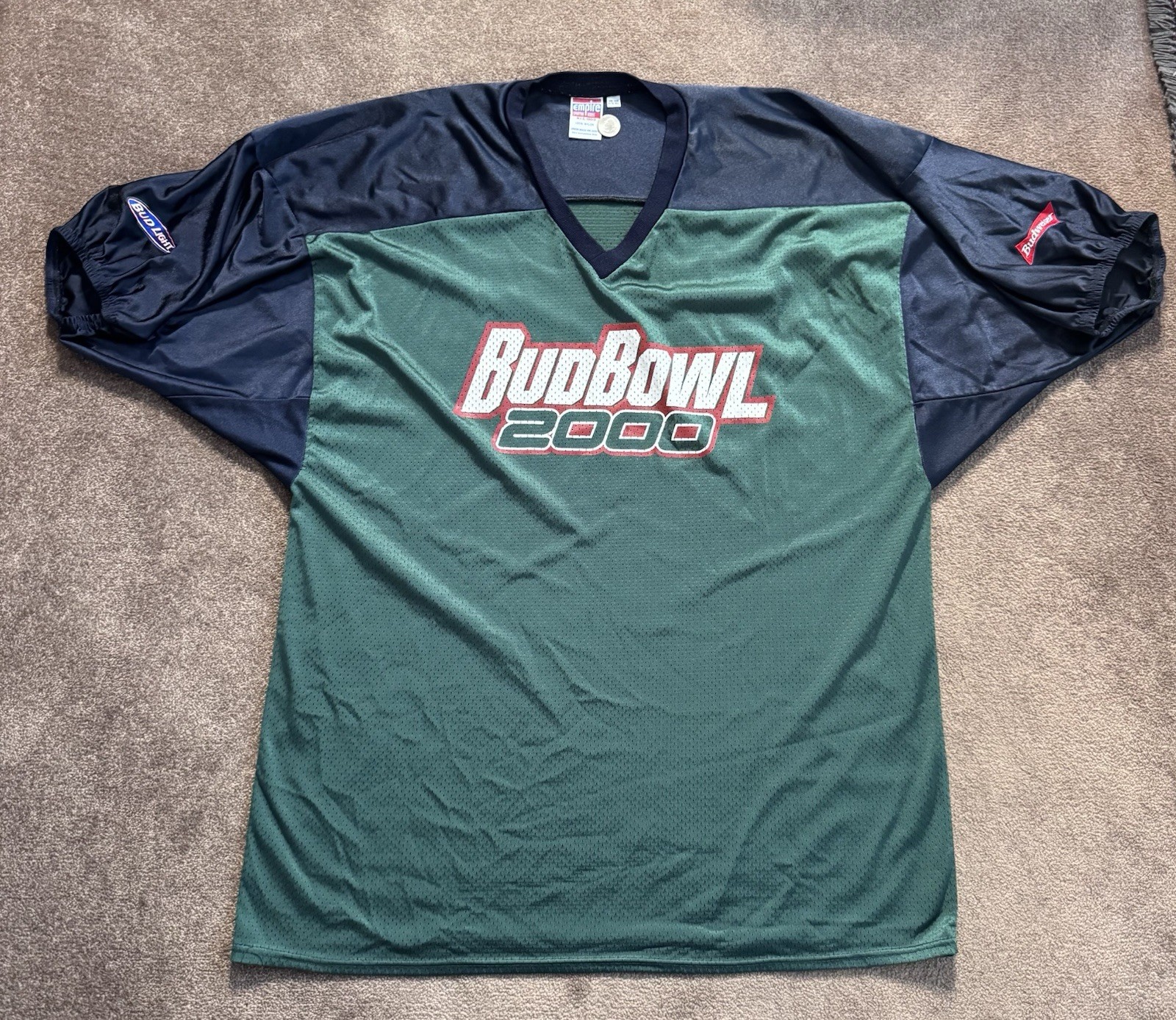 VTG Budweiser Beer Bud Bowl 2000 Football Jersey One Size Green Y2K