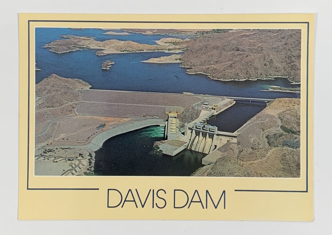 Davis Dam on the Mighty Colorado River Arizona-Nevada Border Postcard Aerial