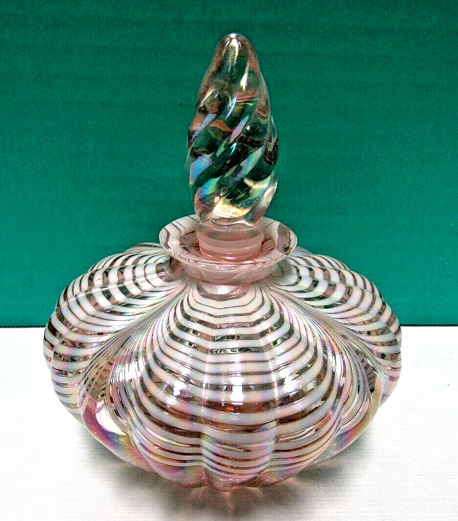 VTG SILVESTRI PINK SWIRLED MODERN ART GLASS PERFUME BOTTLE W/DAUBER - TAIWAN