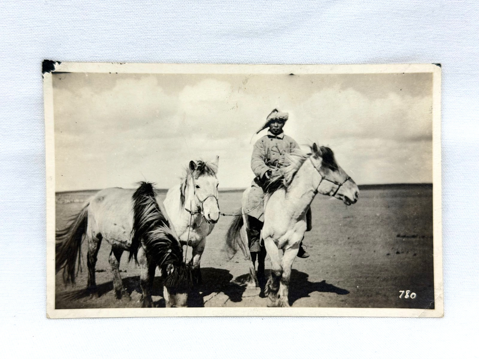 Mongolian Man with Horses on Plains RPPC Antique Real Photo Postcard Mongolian Man with Horses on Plains RPPC Antique Real Photo Postcard