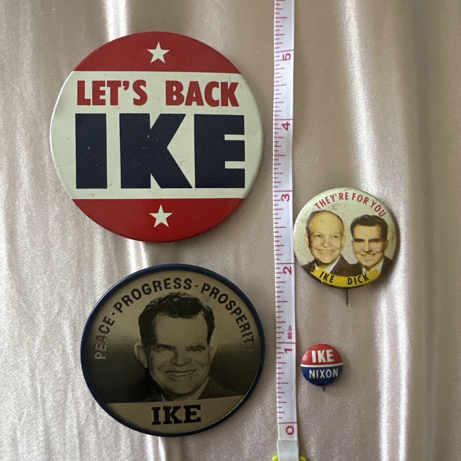 Lot of 4 Ike Dwight D. Eisenhower Dick Richard Nixon Campaign Buttons Pinback