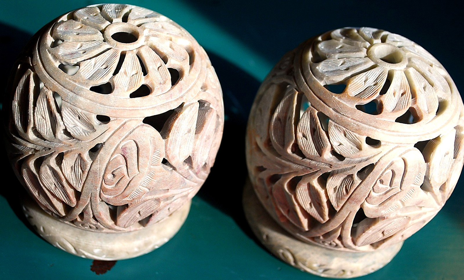 Set 2 HAND CARVED SOAPSTONE BALLS 3.75\