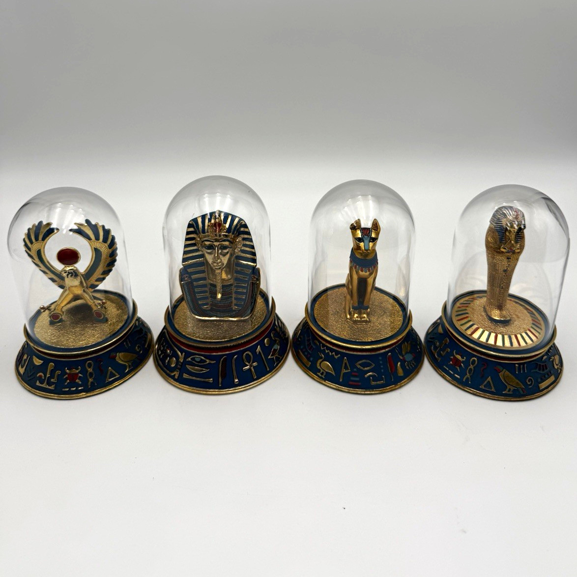 Franklin Mint Treasures of Ancient Egypt Set of 4 Porcelain Figurines Glass Dome