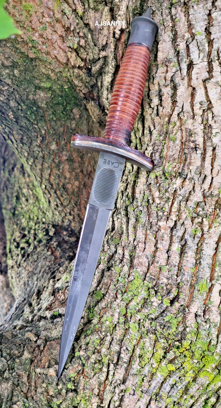 Handmade WW2 Double-Edge V42 Military Knife Dagger Knife Leather Stacked handle