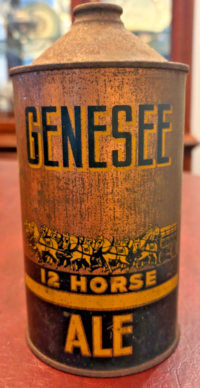 BEAUTIFUL GENESEE 12 HORSE ALE QUART CONE TOP~IRTP~GENESEE BREWING CO., INC.